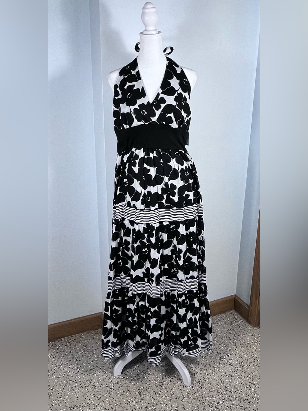 jonathan martin Black and White Floral Halter Maxi Dress NWT
